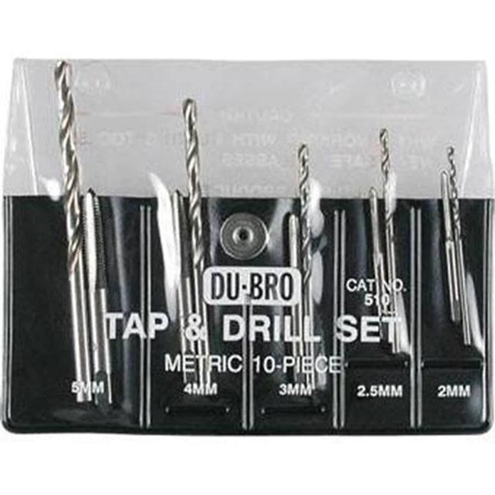 DU-BRO TAP AND DRILL SET 10PC 2mm TO 5mm (Tap handle not included)