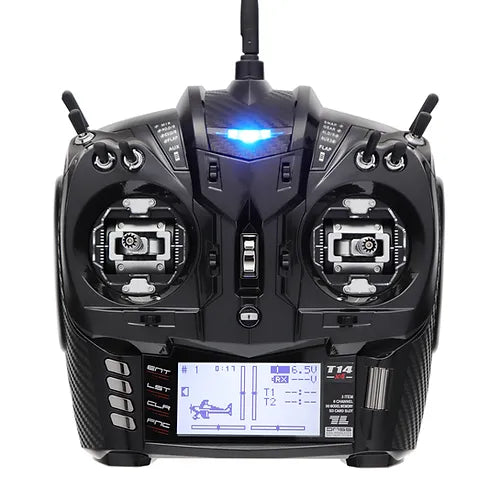 JR T14x4 Full 14 Channel DMSS XBUS Transmitter in Black Pearl With CNC Machined Alloy Gimbals
