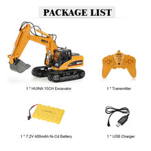 Load image into Gallery viewer, #1550 2.4G 15Ch RC Excavator w/die-cast bucket, 1/14 scale by HUINA
