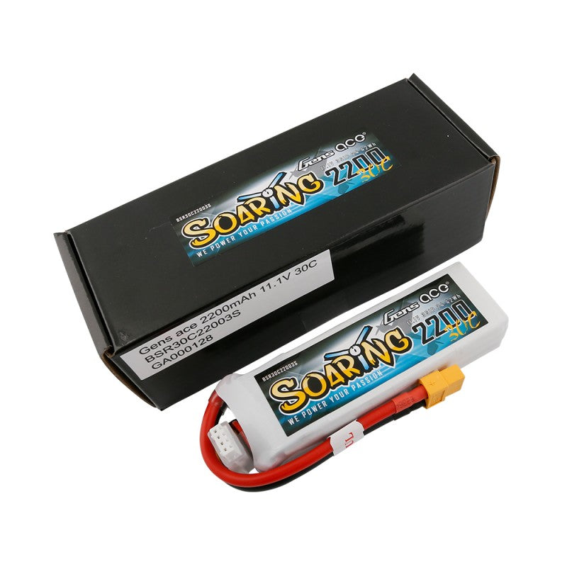 Gens Ace 2200mAh 3S 11.1v 30C 106x34x21mm 168g EC3/XT60 Plug XH Balance Soaring Series